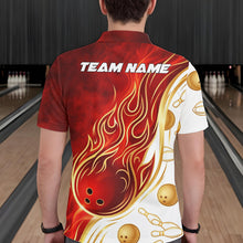 Load image into Gallery viewer, Custom Gold And Red Flames Bowling Team Jerseys, Bowling League Polo &amp; 1/4-Zip Shirt For Men NYN2918