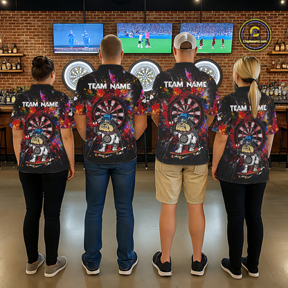 Multi-Color Splatter Funny Bulldog Custom Women Darts Quarter-Zip League Shirts Dart Team Jerseys NYN2255
