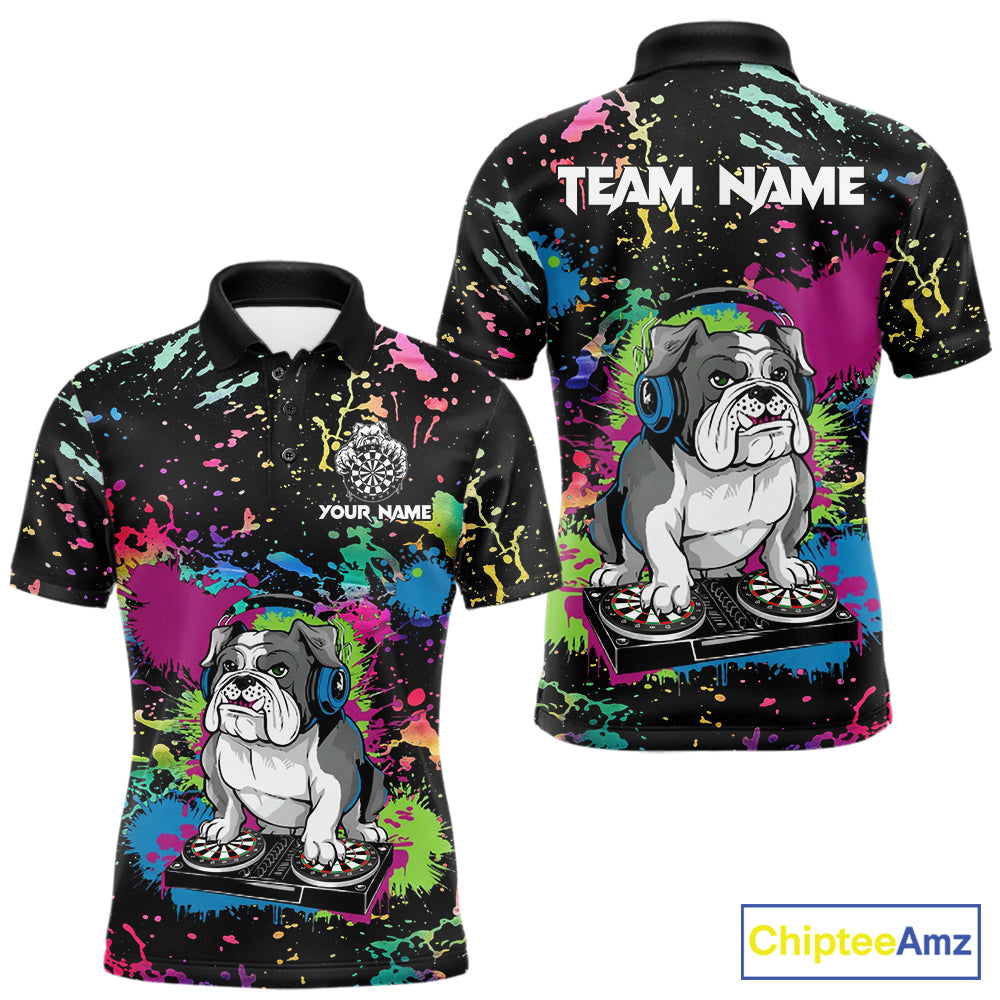 Colorful Paint Funny Dj Music Bulldog Custom Men Darts Polo Shirts Dart League Jerseys NYN2257