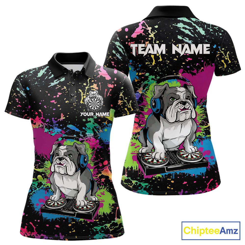 Colorful Paint Funny Dj Music Bulldog Custom Women Darts Polo Shirts Dart League Jerseys NYN2257