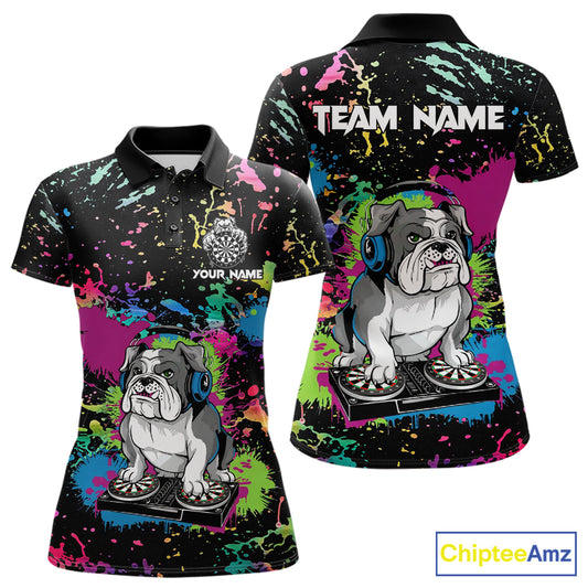 Colorful Paint Funny Dj Music Bulldog Custom Women Darts Polo Shirts Dart League Jerseys NYN2257