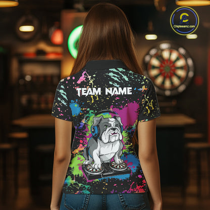 Colorful Paint Funny Dj Music Bulldog Custom Women Darts Polo Shirts Dart League Jerseys NYN2257