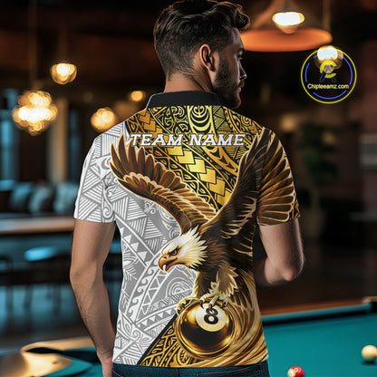 White And Gold Tribal Pattern Billiard Jersey For Men Custom Eagle 8 Ball Billiard Team Shirts NYN2926