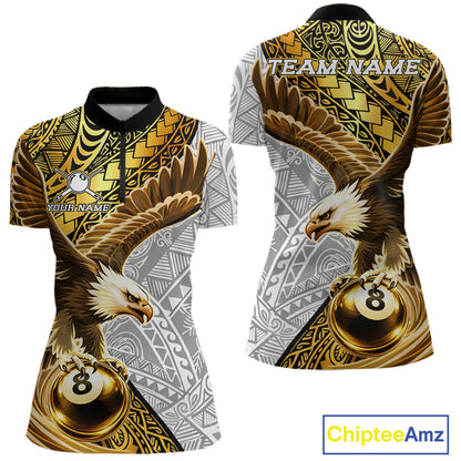 White And Gold Tribal Pattern Billiard Jersey For Women Custom Eagle 8 Ball Billiard Team Shirts NYN2926