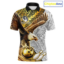 Load image into Gallery viewer, Black And Gold Tribal Bowling Jersey For Men Custom Eagle Tribal Team Shirts Bowling League NYN2927