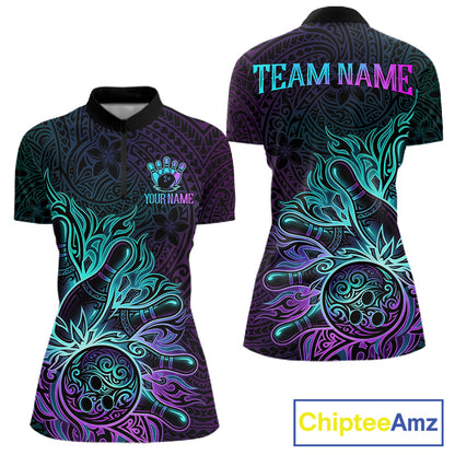 Blue & Purple Tribal Pattern Bowling Ball Jersey For Women Custom Tribal Team Shirts Bowling League NYN2928