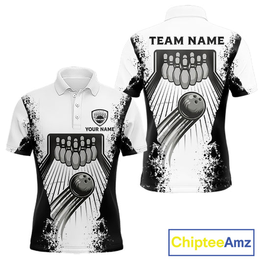 White And Grunge Black Bowling Jerseys For Men Custom Bowling Polo 1/4-Zip Shirt, Gift For Bowlers NYN3127