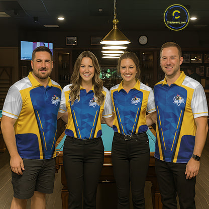 Yellow And Blue Geometric Women Billiard Shirts Custom Polo & 1/4-Zip Billiard Team Jersey NYN3306