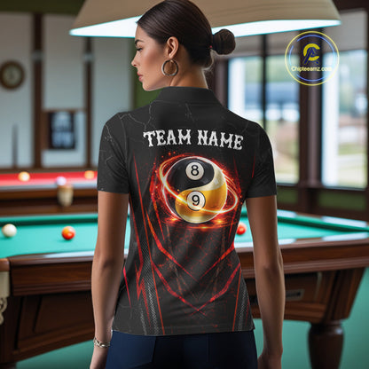 Lightning Yin Yang Black And Red Women Billiard Pool Shirts Custom Grunge Billiard Team Jersey NYN3308