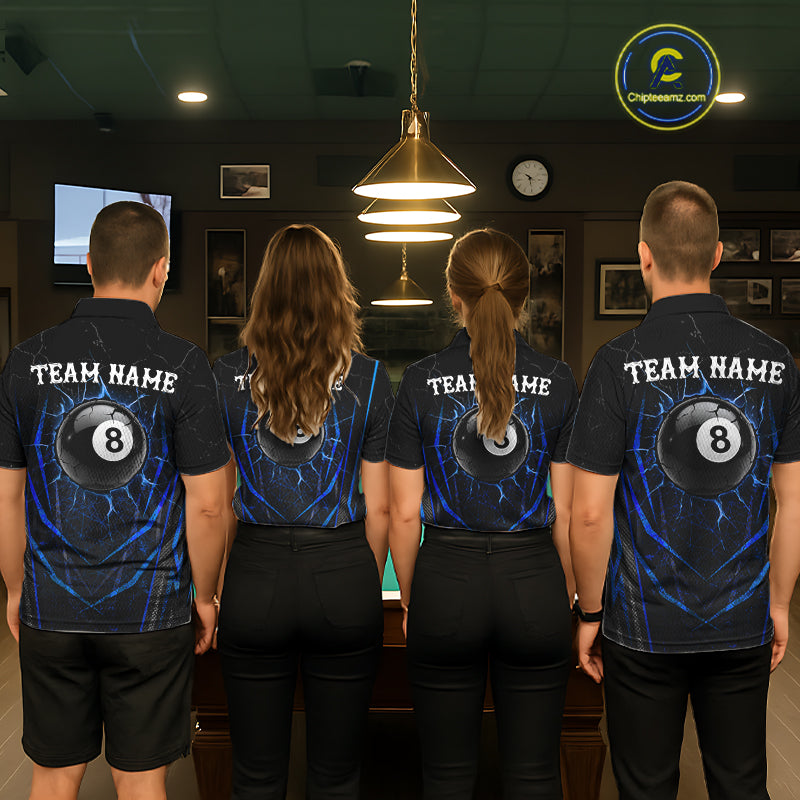 Black And Blue Broken Glass 8 Ball Mens Billiard Pool Shirts Custom Billiard Team Jersey NYN3309