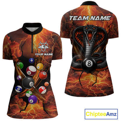 Cobra 8 ball thunder lightning billiard 1/4-zip shirt for women custom orange jersey