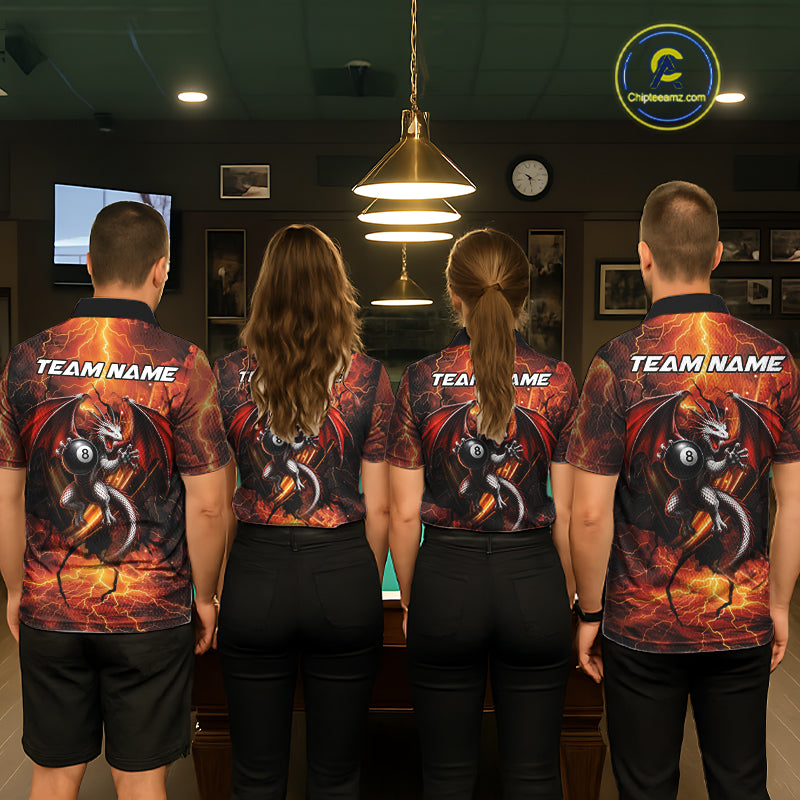 Dragon 8 Ball Cracked Thunder Lightning Billiard Shirts For Women Custom Billiard Team Jersey | Orange NYN3312