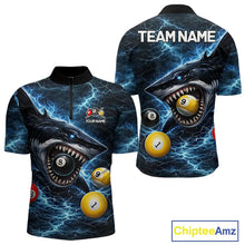 Load image into Gallery viewer, Thunder Blue Funny Shark Play Pool 8 Ball Men's Billiard Shirt Custom Billiard Team League Attire NYN2558