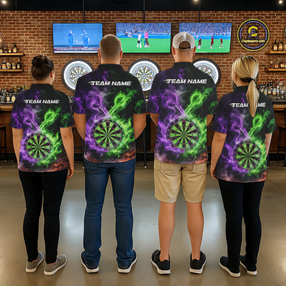 Green And Purple Flames Dartboard & Arrow Women Darts Team Shirt Personalized Dart Quarter-Zip Jerseys NYN2572