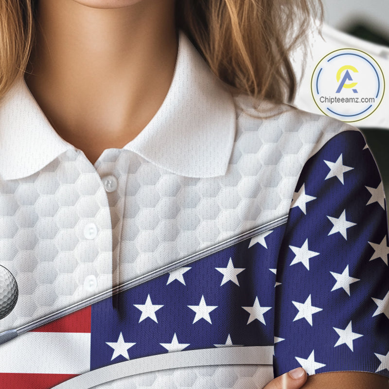 American Flag Patriot Personalized Golf White Womens Golf Polo Shirts Custom Name Golf Gifts NYN3148