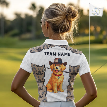 Personalized Cowboy Pattern White Golf Ball Womens Golden Golf Polo Shirts Custom Name Golf Gifts NYN3151