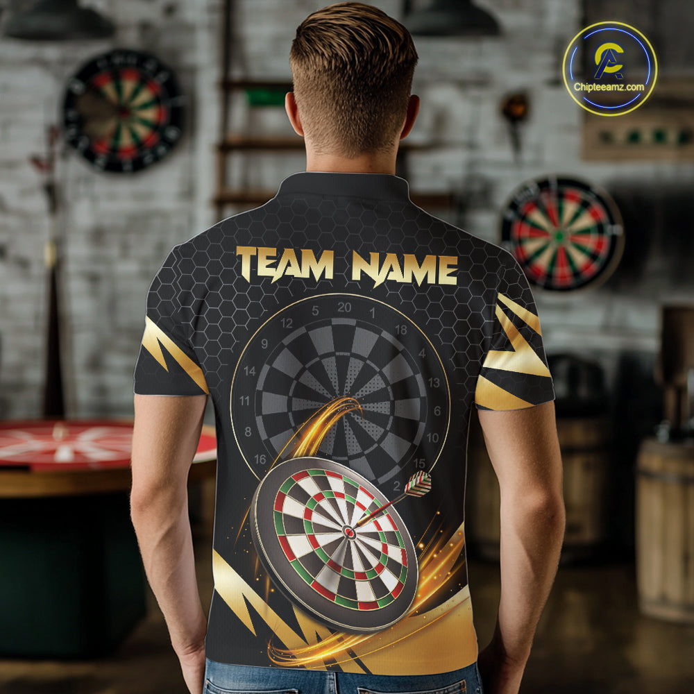 Black And Gold Horror Wolf Dart Shirts For Men Custom Thunder Dartboard Dart Team Name Jerseys NYN3625