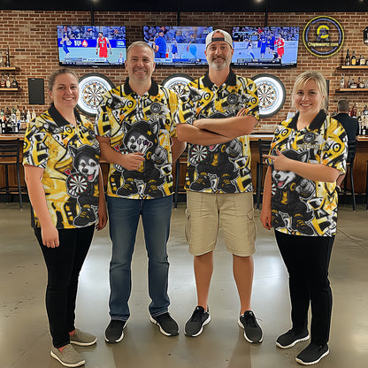 Funny Wolf Dart Shirts For Women Custom Black, White & Yellow Graffiti Dart Team Name Jerseys NYN3626