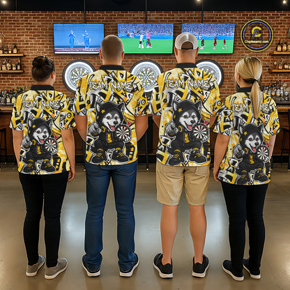 Funny Wolf Dart Shirts For Women Custom Black, White & Yellow Graffiti Dart Team Name Jerseys NYN3626