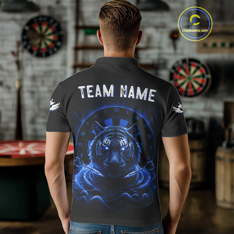 Black And Blue Smokes Tiger Dartboard Custom Mens Polo Dart Shirt Funny Dart Jerseys NYN1782