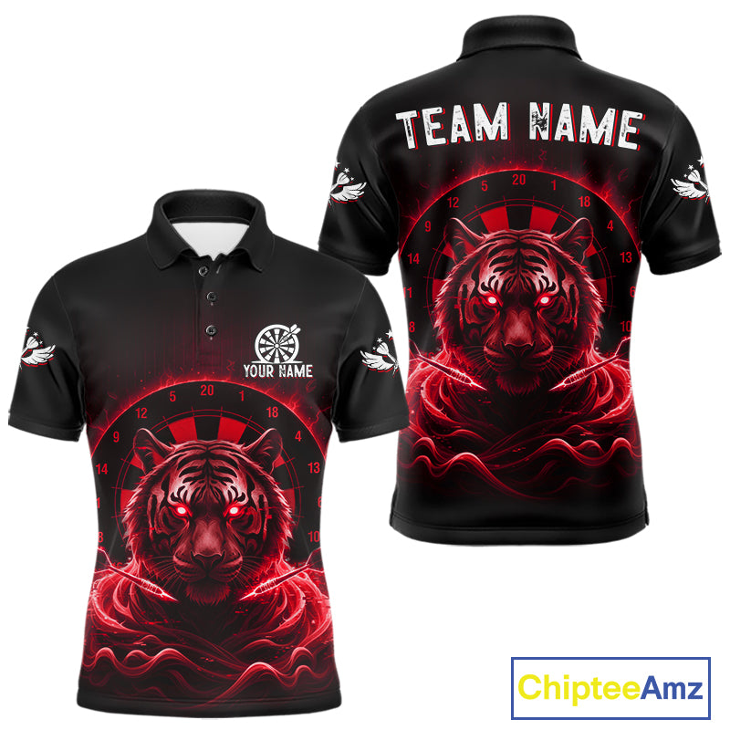 Black And Red Smokes Tiger Dartboard Custom Mens Polo Dart Shirt Funny Dart Jerseys NYN1783