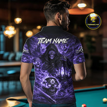 Load image into Gallery viewer, Fire Flames Purple Grim Reaper Skull 8 Ball Pool Men Billiard Shirt Personalized Billiard Team Names NYN2736