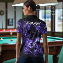 Load image into Gallery viewer, Fire Flames Purple Grim Reaper Skull 8 Ball Pool Women Billiard Shirt Personalized Billiard Team Names NYN2736