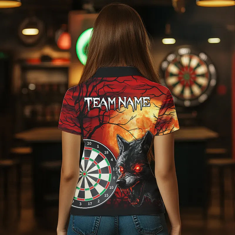 Custom Wolf With Red Eyes Dartboard Dart Shirts For Women Outfits Dart Tournament Gifts NYN0039