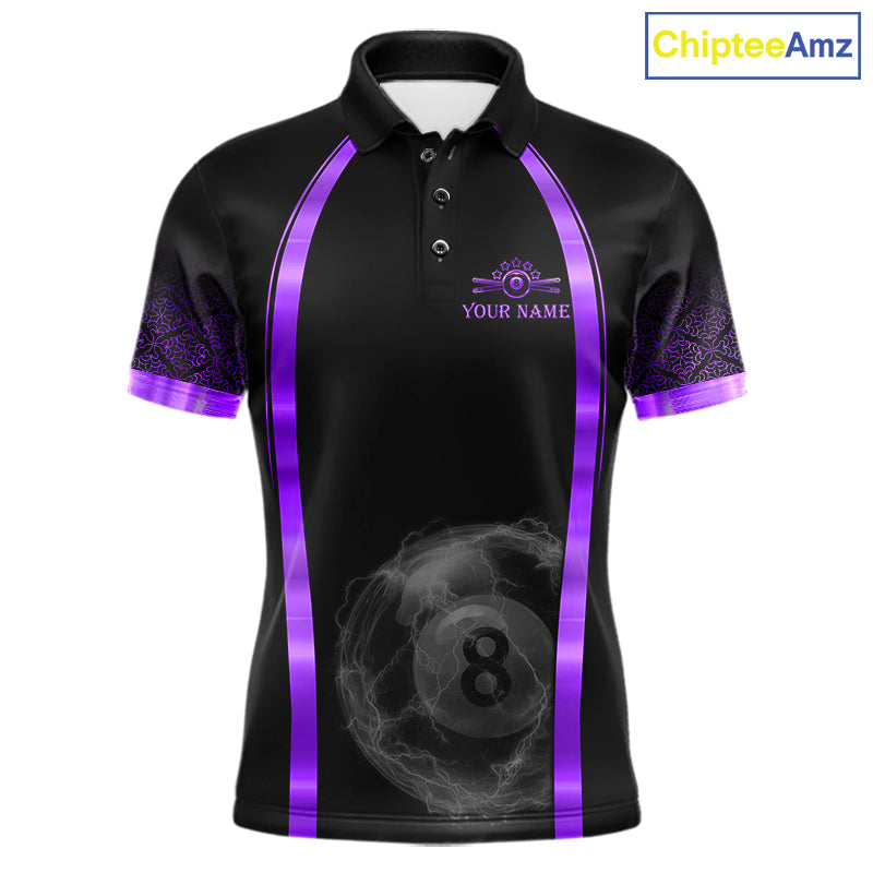 Black&Purple Thunder Lightning 8 Ball Pool Billiard Jerseys For Men Custom Billiard Team Shirt NYN3158
