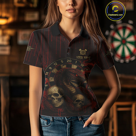 Red Dripping Cobra Dartboard Custom Women Polo Darts Shirt Grunge Skull Darts Jersey NYN1796