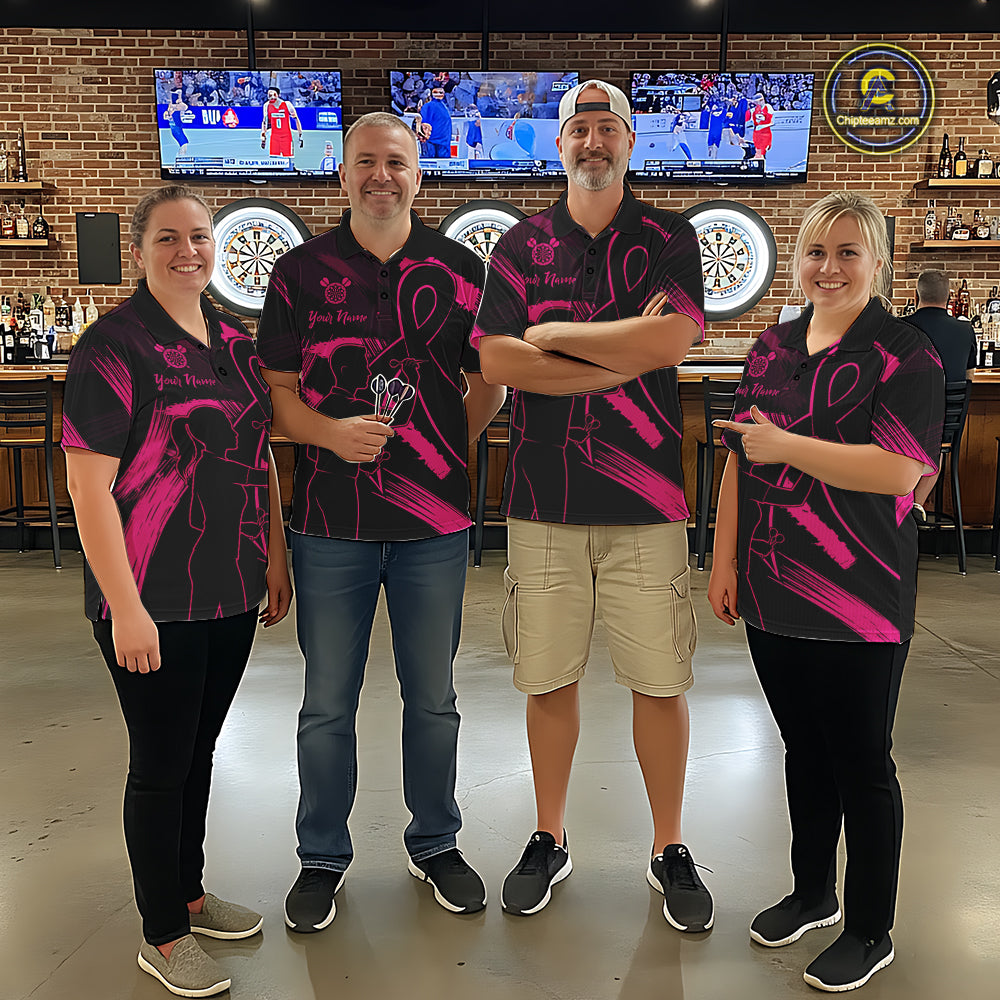 Custom Black & Pink Grunge Ribbon Dart Shirts For Women Breast Cancer Awareness Darts Team Jersey NYN3345
