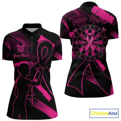 Black and pink grunge ribbon dart shirt for women breast cancer awareness dart jersey