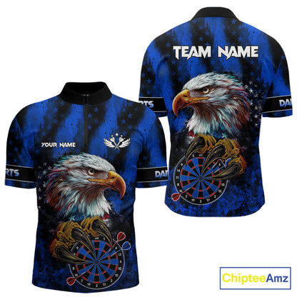 American flag eagle darts 1/4-zip shirt for men patriotic dart team jersey