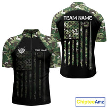 Load image into Gallery viewer, US Flag Camouflage 8 Ball Pool Billiard Polo &amp; Quarter-Zip Custom Billiard Team Attire For Men NYN2748