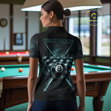 Load image into Gallery viewer, Custom Teal Smoke Grunge Skull Pool 8 Ball Women Billiard Shirt Personalized Ball Billiard Attire NYN2592