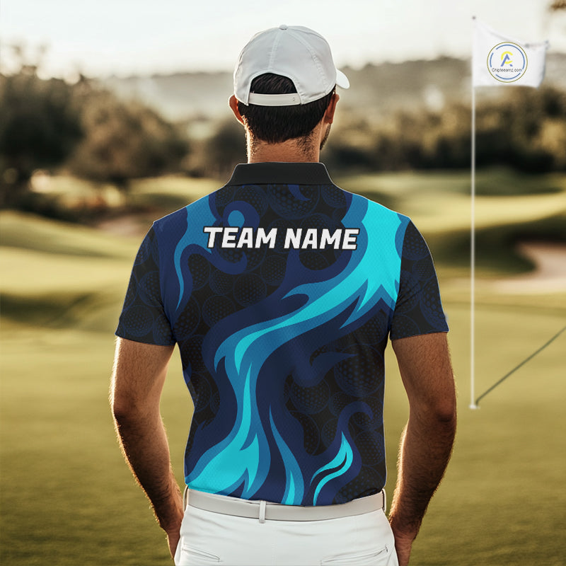 Mens Golf Ball Pattern Shirts Custom Black And Blue Mens Golf Polos Golf Team Outfits NYN3383