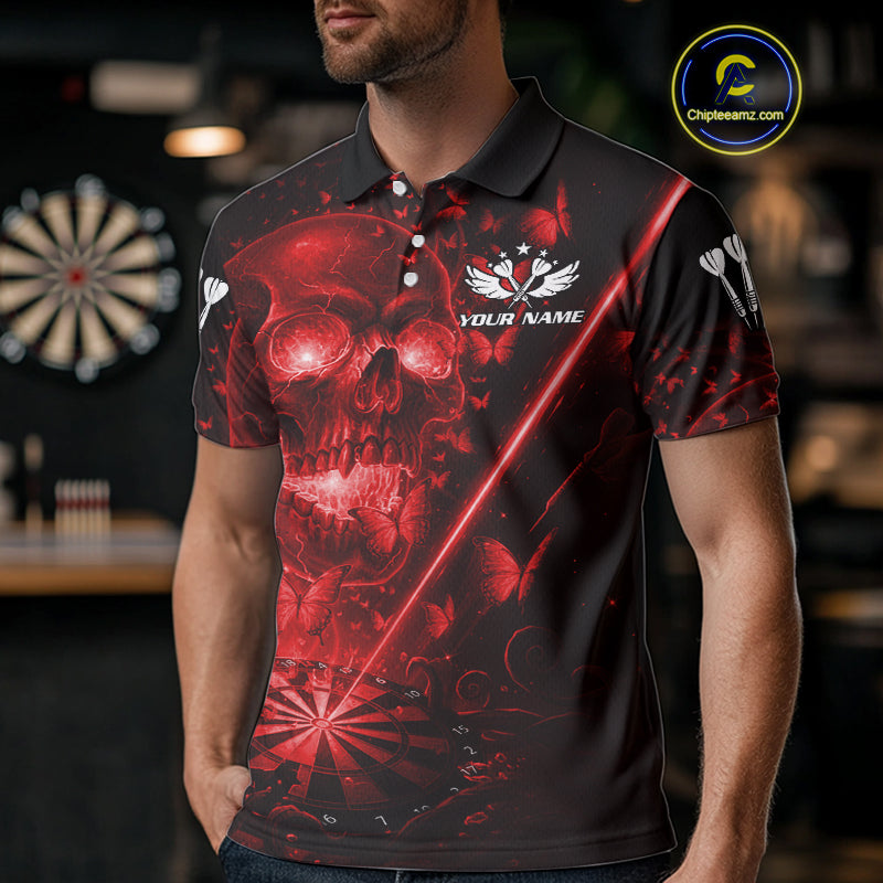 Lightning Red Butterflies Skull Dartboard Custom Men Darts Polo Shirt Dart Jerseys NYN1849