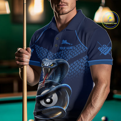Personalized Funny 8 Ball Pool Cobra Snake Billiard Shirts For Men Billiard Polo & 1/4-Zip Jerseys NYN2988