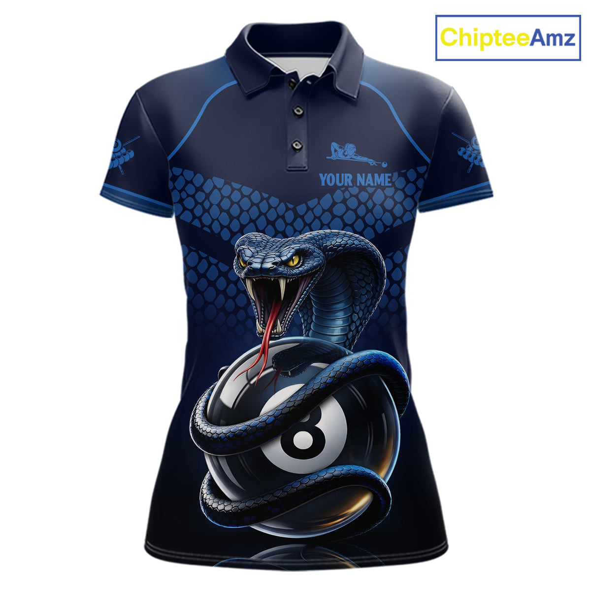 Personalized Funny 8 Ball Pool Cobra Snake Billiard Shirts For Women Billiard Polo & 1/4-Zip Jerseys NYN2988