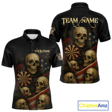 Load image into Gallery viewer, Custom Grunge Skull Dartboard Patriotic Dart Men Polo Shirt US Flag Dart Jerseys NYN1562