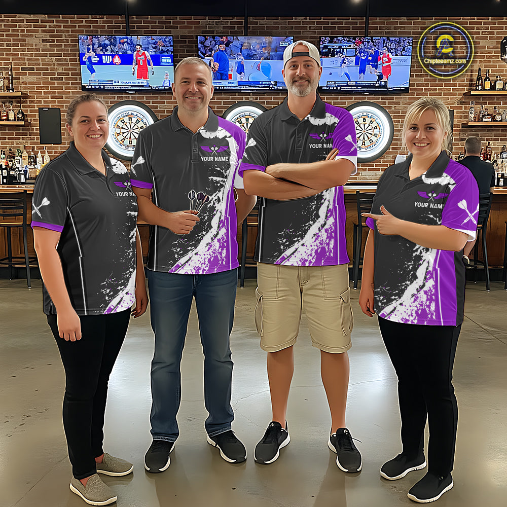Purple Fiery Rooster Fury Dart Arrow Women Funny Darts Quarter- Zip Shirt Custom Name Darts Jersey NYN2112