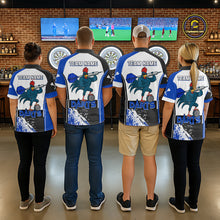 Load image into Gallery viewer, Blue Fiery Rooster Fury Dart Arrow Men Funny Darts Polo Shirt Custom Name Darts Jersey NYN2113