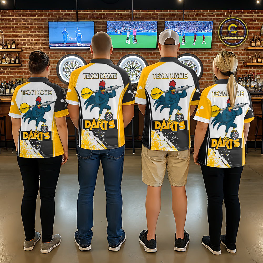 Yellow Fiery Rooster Fury Dart Arrow Women Funny Darts Polo Shirt Custom Name Darts Jersey NYN2114