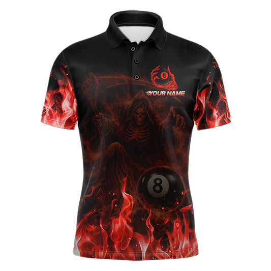 Custom Red Flaming Grim Reaper 8 Ball Billiard Pool Shirts For Men Billiard Polo & 1/4-Zip Jersey NYN2775