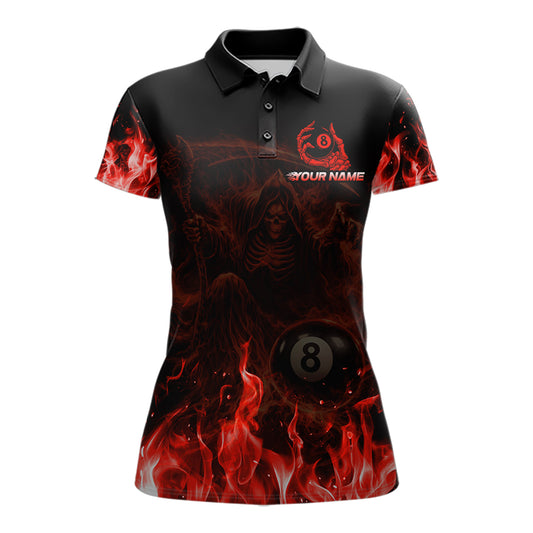 Custom Red Flaming Grim Reaper 8 Ball Billiard Pool Shirts For Women Billiard Polo & 1/4-Zip Jersey NYN2775