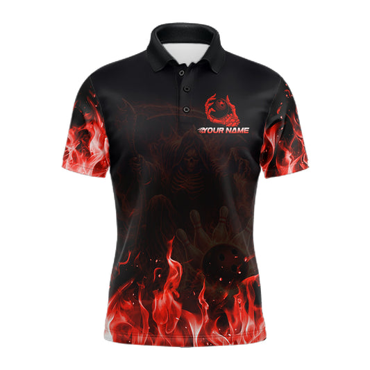 Personalized Red Flaming Grim Reaper Bowling Team Shirts For Women Bowling Polo & 1/4-Zip Jersey NYN2776