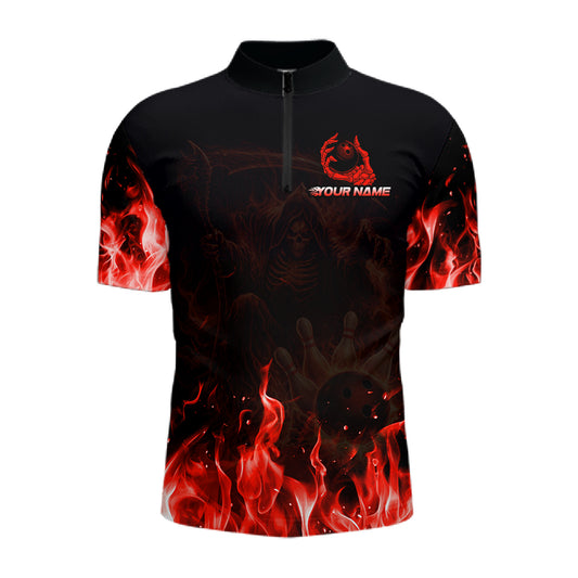 Personalized Red Flaming Grim Reaper Bowling Team Shirts For Women Bowling Polo & 1/4-Zip Jersey NYN2776