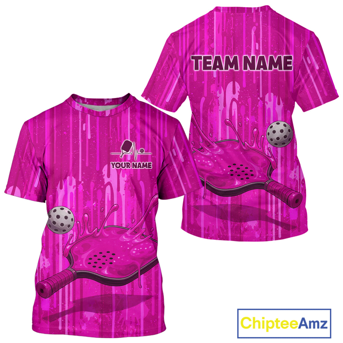 Custom Pink Dripping Pickleball Paddle & Ball Jerseys Men Splashed Colorful Pickleball Shirt NYN2785