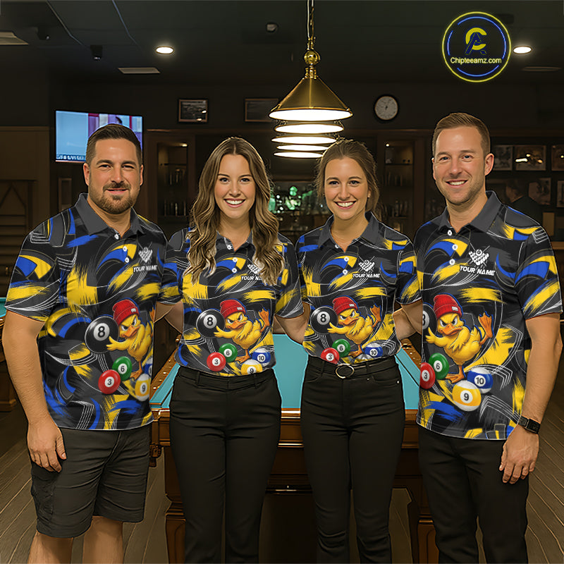Blue & Yellow Funny Duck 8 Ball Pool Billiard Shirt For Women Personalized Billiard Team Name Outfits NYN3981