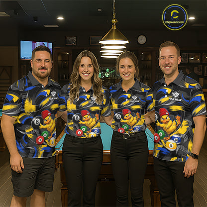 Blue & Yellow Funny Duck 8 Ball Pool Billiard Shirt For Women Personalized Billiard Team Name Outfits NYN3981